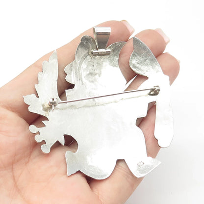 925 Sterling Silver Vintage Welsch Peruvian Tribal Bird Hunter Brooch & Pendant