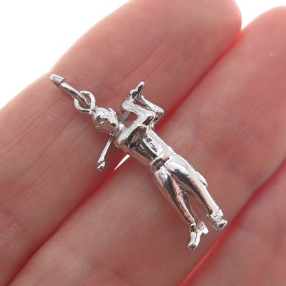 WELLS 925 Sterling Silver Vintage Golf Player Minimalist 3D Charm Pendant