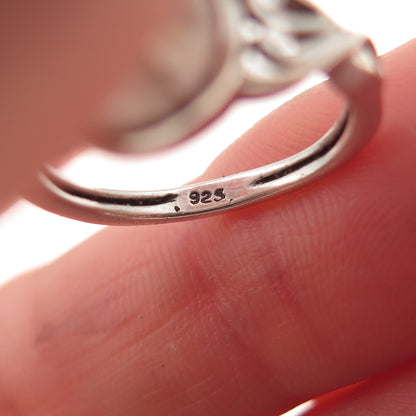 925 Sterling Silver Vintage Real Moonstone Heart Oxidized Ring Size 3.5