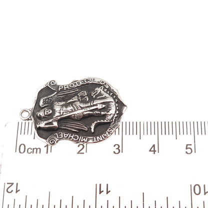 Chapel 925 Sterling Silver Vintage Saint Michael Oxidized Charm Pendant