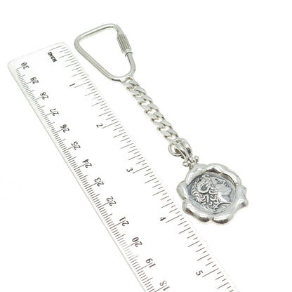 925 Sterling Silver Vintage Alexander The Great Coin Key Chain Ring Holder