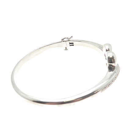 925 Sterling Silver Real Round-Cut Diamond Heart Bangle Bracelet 7.25"