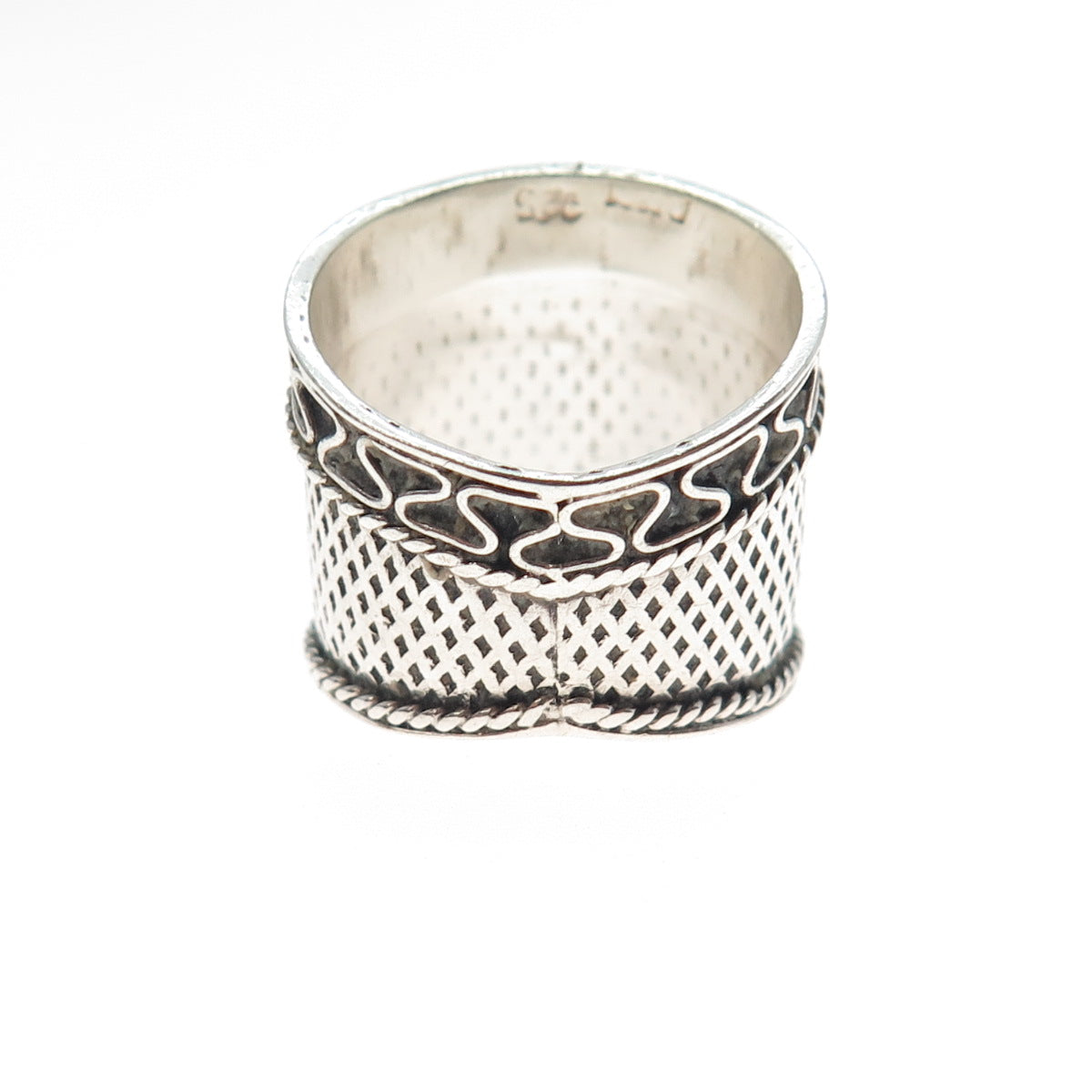 925 Sterling Silver Vintage Real Tourmaline Modernist Oxidized Ring Size 6.75