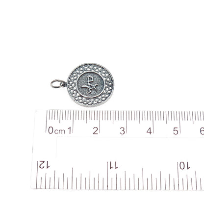 925 Sterling Silver Vintage Chinese Character Good Luck Oxidized Mini Pendant