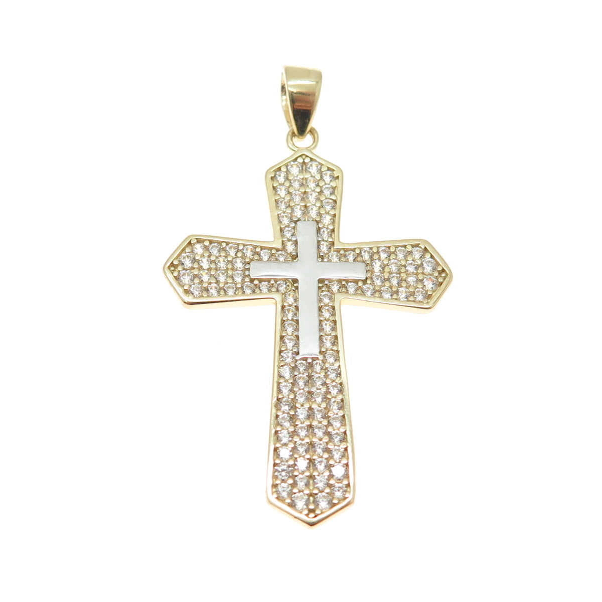 14K Yellow Gold Round-Cut C Z Cross Religious Charm Pendant