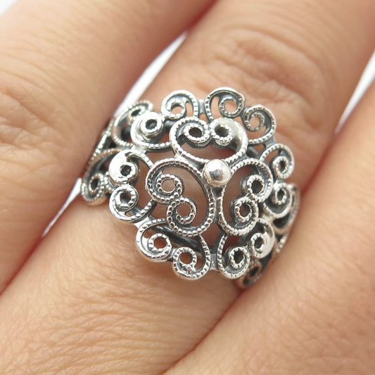 925 Sterling Silver Vintage Beau Ornate Wide Ring Size 5.5