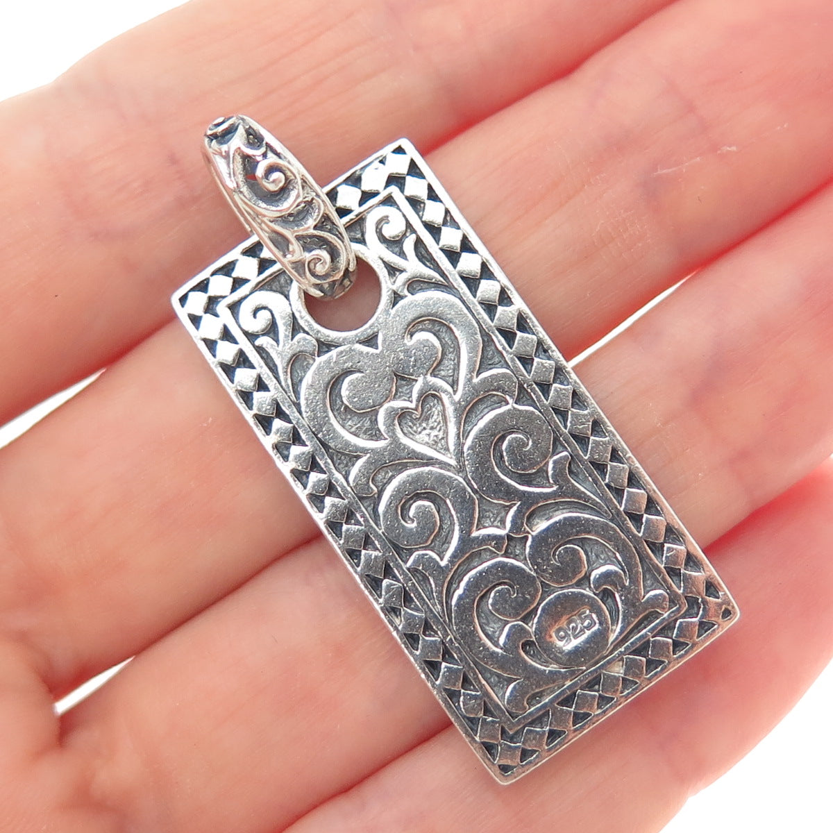 925 Sterling Silver Vintage Floral Oxidized Dotted Charm Pendant