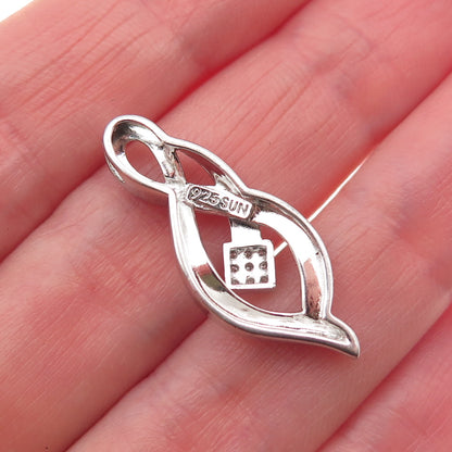 SUN 925 Sterling Silver Real Round-Cut Diamond Twisted Charm Pendant