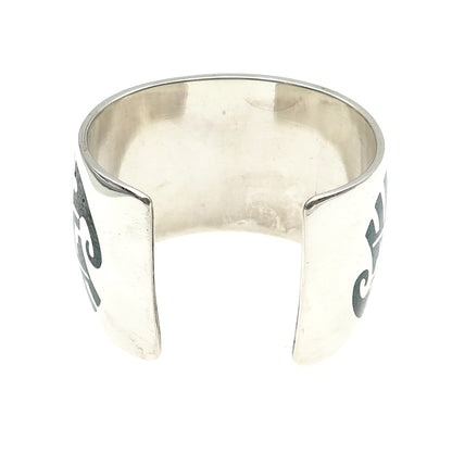 Old Pawn 925 Sterling Silver Vintage Turquoise Inlay Adjustable Wide Bracelet 7"