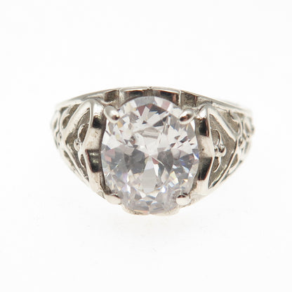 Chateau D’Argent Sterling Silver Vintage Oval-Cut C Z Heart Promise Ring Size 7
