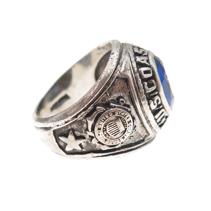 Crest Craft Sterling Vintage Lab-Created Sapphire US Coast Guard Ring Size 7.5