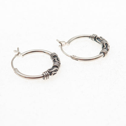 Han 925 Sterling Silver Vintage Zig Zag Oxidized Hoop Earrings
