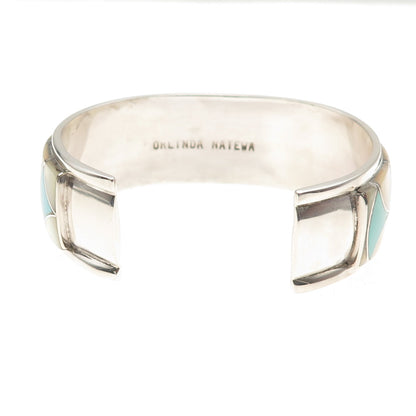 Orlinda Natewa Zuni Old Pawn Sterling Turquoise & MOP Adjustable Bracelet 6.25"