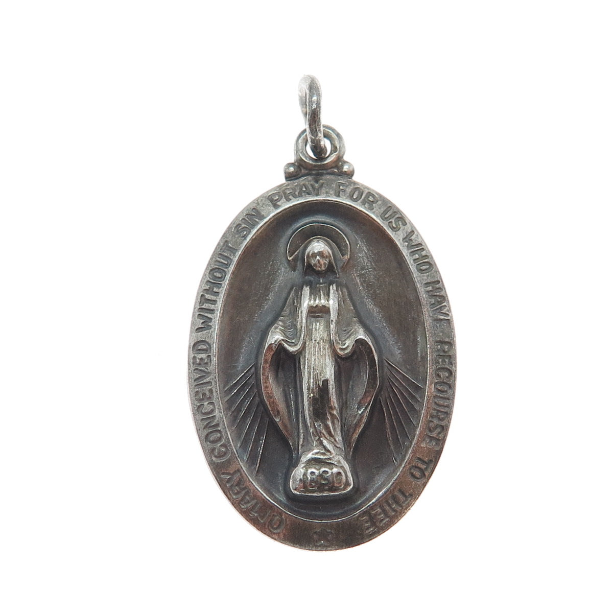 THEDA 925 Sterling Silver Antique Art Deco St. Mary Religious Pendant