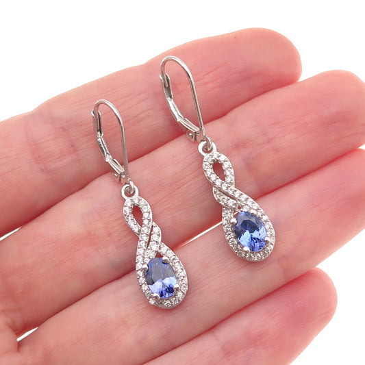 Chuck Clemency 925 Sterling Silver Real Tanzanite & White Topaz Dangle Earrings