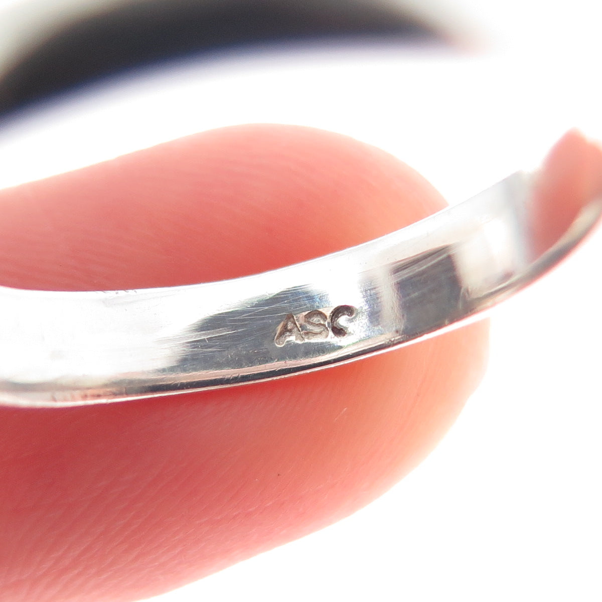 925 Sterling Silver Vintage ASC Real Amethyst Modernist Statement Ring Size 8.25