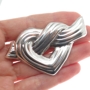 925 Sterling Silver Vintage Mexico Modernist Twisted Knot Heart Pin Brooch