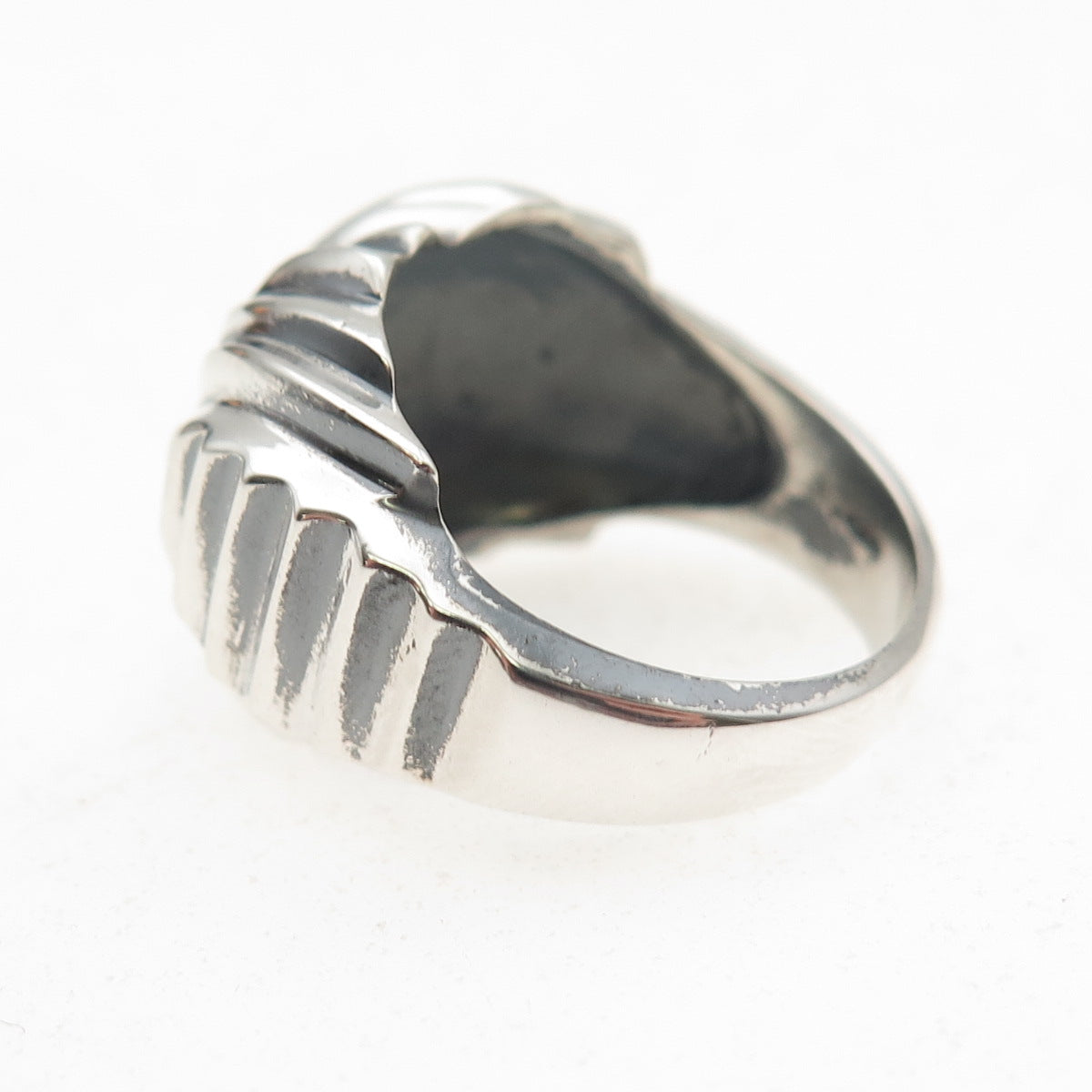 925 Sterling Silver Vintage Modernist X-Shape Oxidized Dome Ring Size 6.5
