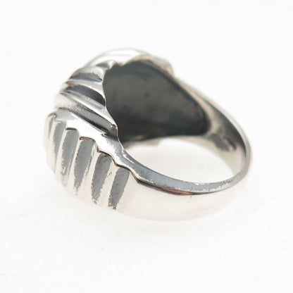 925 Sterling Silver Vintage Modernist X-Shape Oxidized Dome Ring Size 6.5
