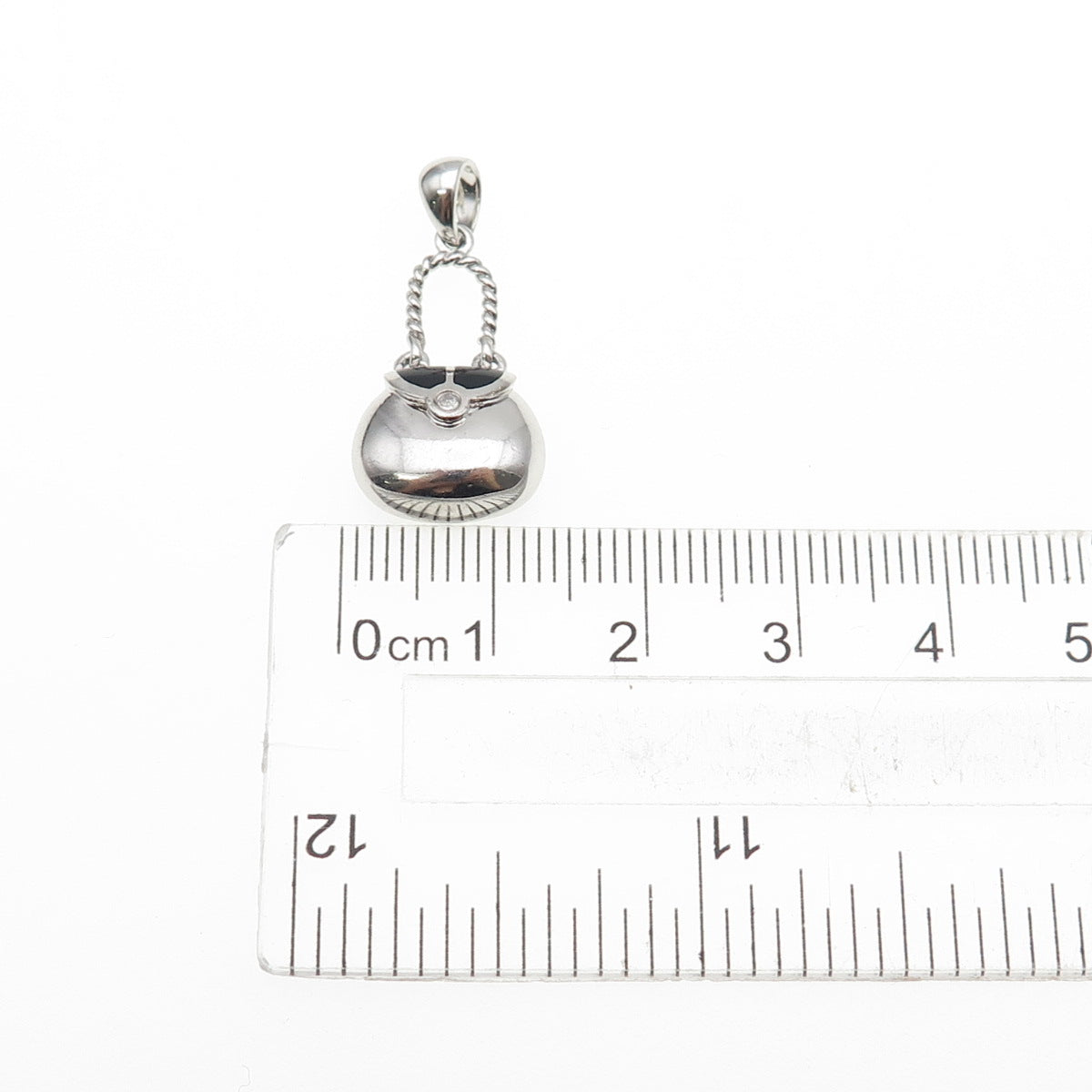 AMI 925 Sterling Silver Enamel Real Diamond Accent Ladies Purse Mini Pendant