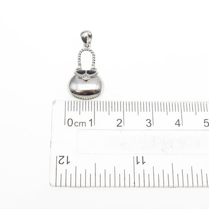AMI 925 Sterling Silver Enamel Real Diamond Accent Ladies Purse Mini Pendant