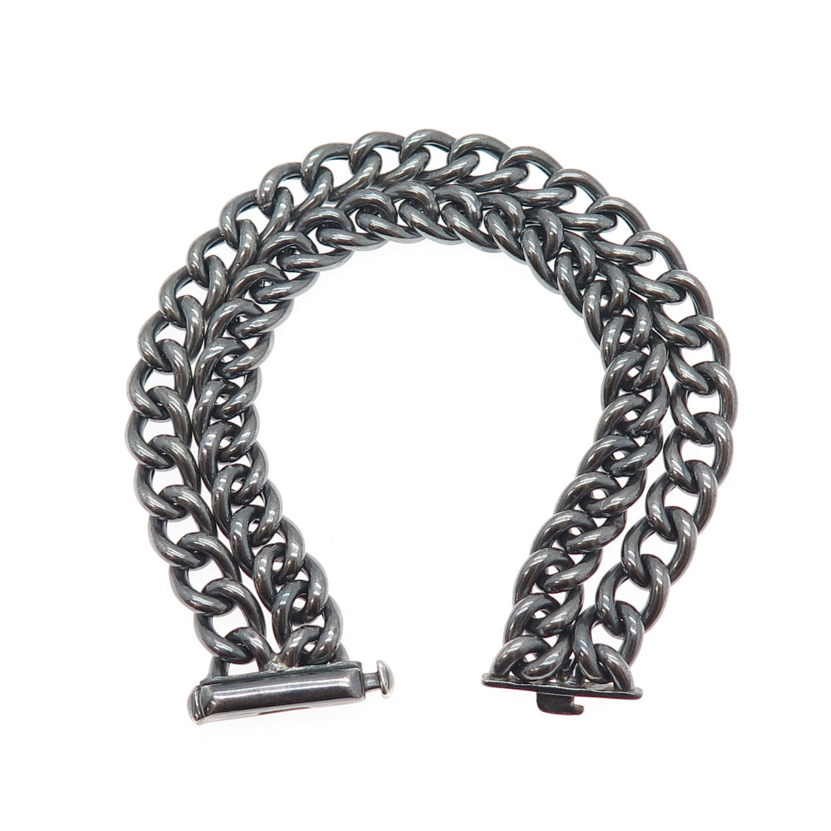 RD HSN LP Sterling Silver Vintage Italy Double Curb Link Oxidized Bracelet 7.5"
