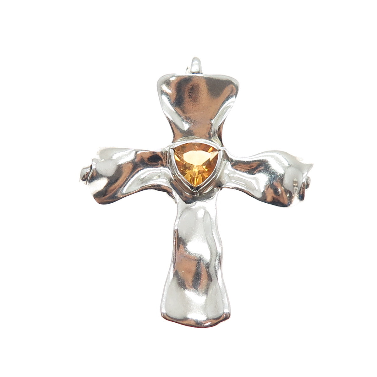 HAGIT GORALI 925 Sterling Silver Vintage Real Citrine Modernist Cross Pendant
