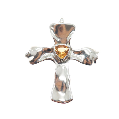 HAGIT GORALI 925 Sterling Silver Vintage Real Citrine Modernist Cross Pendant