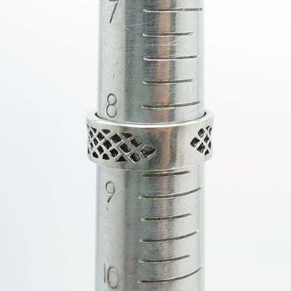 925 Sterling Silver Vintage Grid / Cage Band Ring Size 8.75