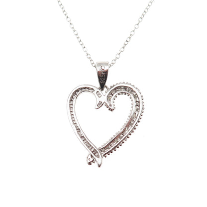 Charles Winston 925 Sterling Silver Real Diamond Heart Cable Chain Necklace 18"