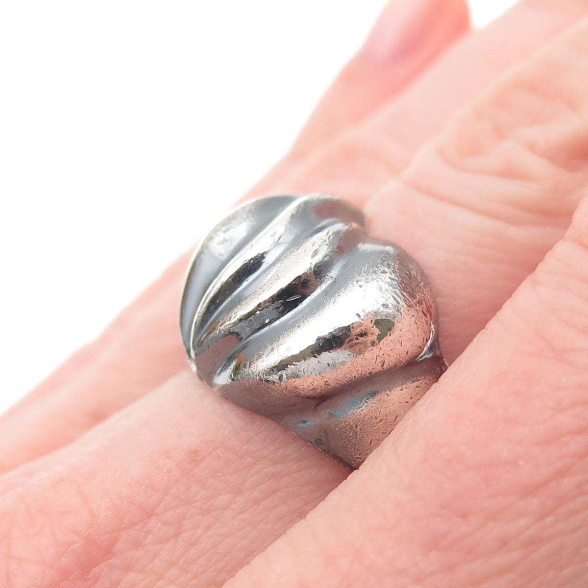 925 Sterling Silver Vintage AVM Mexico Modernist Dome Oxidized Ring Size 7