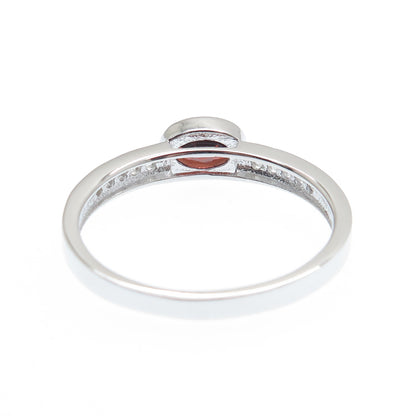 DSMK 925 Sterling Silver Real Red Garnet & White Topaz Ring Size 9.25