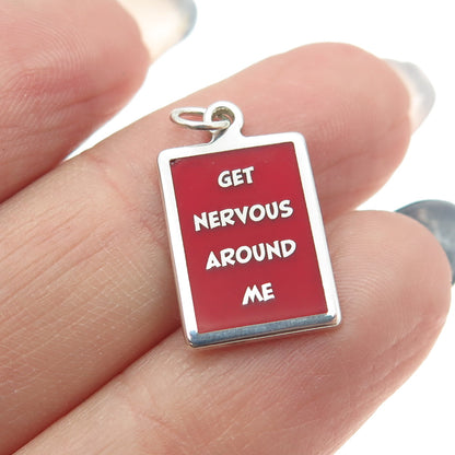 925 Sterling Silver Red Enamel "Get Nervous Around Me" Minimalist Charm Pendant