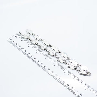 925 Sterling Silver Vintage Leaf Panel Link Chain Necklace 15"