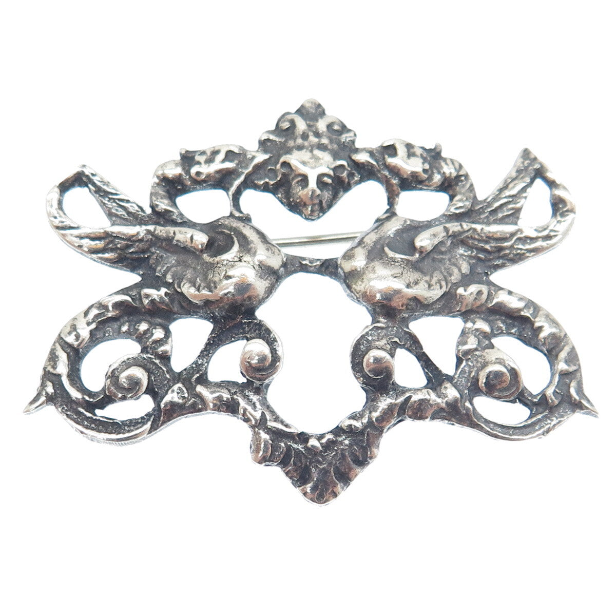 PERUZZI BOSTON 925 Sterling Silver Antique Art Deco Cherub Oxidized Pin Brooch