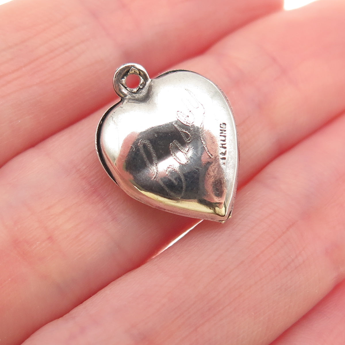 925 Sterling Antique Art Deco Engraved Floral Heart Chatelaine Mini Pendant