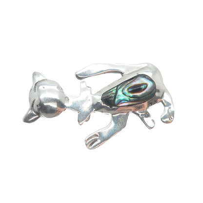 925 Sterling Silver Vintage Mexico Taxco Real Abalone Shell Cat Modernist Brooch