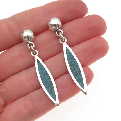 925 Sterling Silver Vintage Mexico Real Turquoise Inlay Dangle Earrings