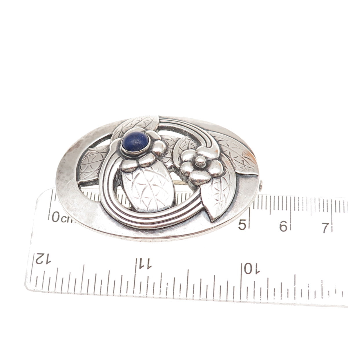 Georg Jensen Sterling Silver Antique Denmark Real Lapis Floral Pin Brooch #13