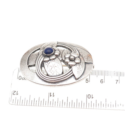 Georg Jensen Sterling Silver Antique Denmark Real Lapis Floral Pin Brooch #13