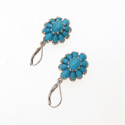 Chuck Clemency 925 Sterling Real Sleeping Beauty Turquoise White Topaz Earrings