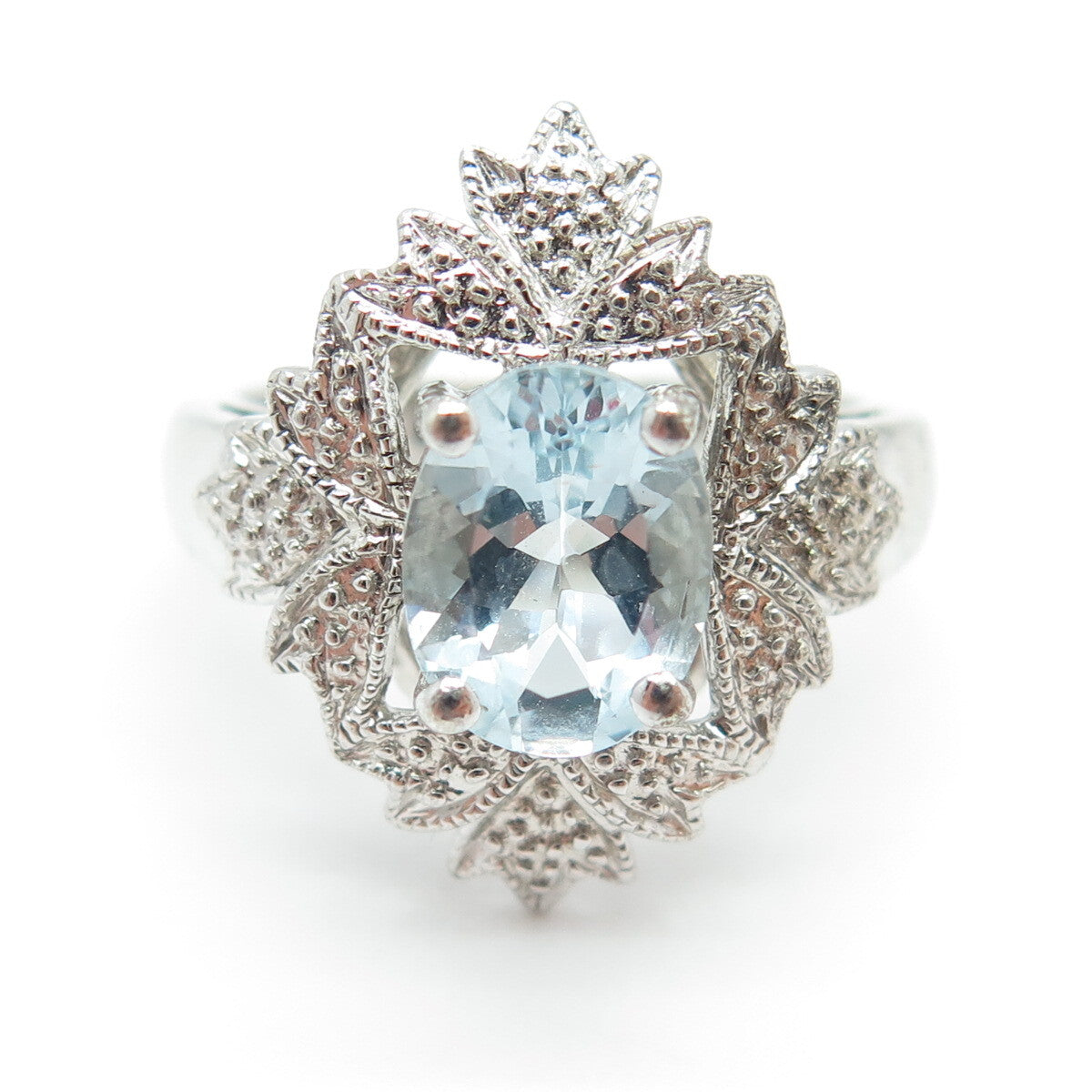 KAJAL NAINA KN 925 Sterling Silver Real Blue Topaz Floral Ring Size 7.25