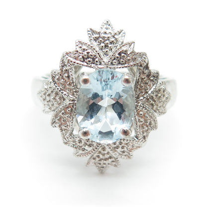KAJAL NAINA KN 925 Sterling Silver Real Blue Topaz Floral Ring Size 7.25
