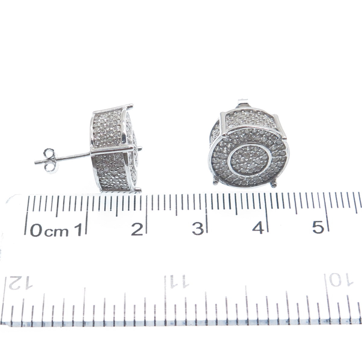 925 Sterling Silver Round-Cut C Z Sparkle Wheel Stud Earrings