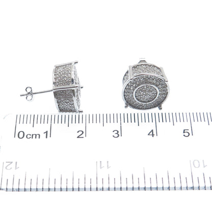 925 Sterling Silver Round-Cut C Z Sparkle Wheel Stud Earrings