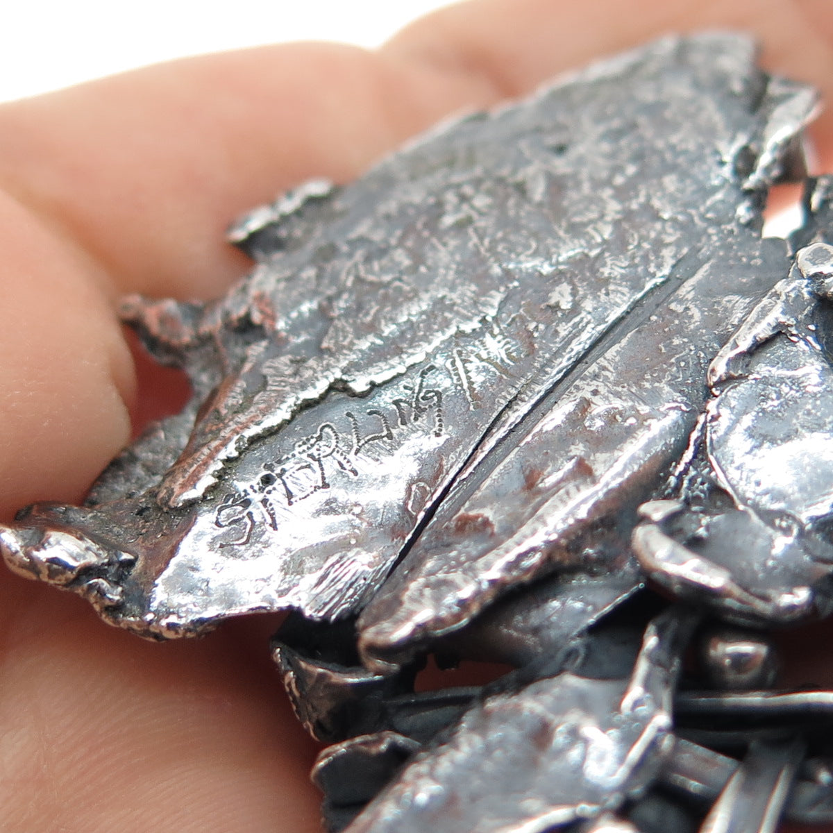 925 Sterling Silver Vintage Meteorite-Style Solid 57.7g Oxidized Slide Pendant