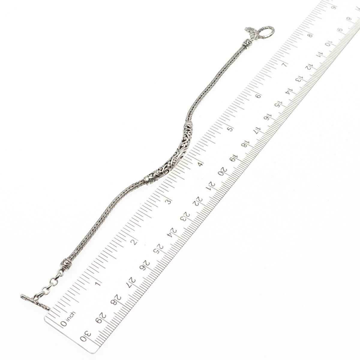 ATI Annika Witt 925 Sterling Silver Vintage Floral Bar Spiga Link Bracelet 7.25"