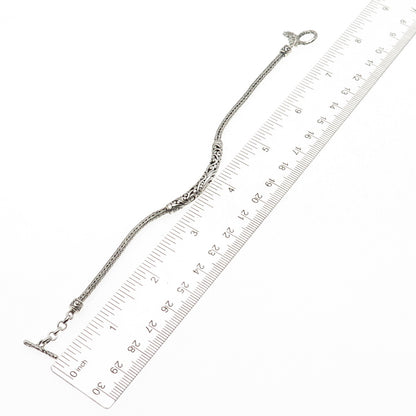 ATI Annika Witt 925 Sterling Silver Vintage Floral Bar Spiga Link Bracelet 7.25"