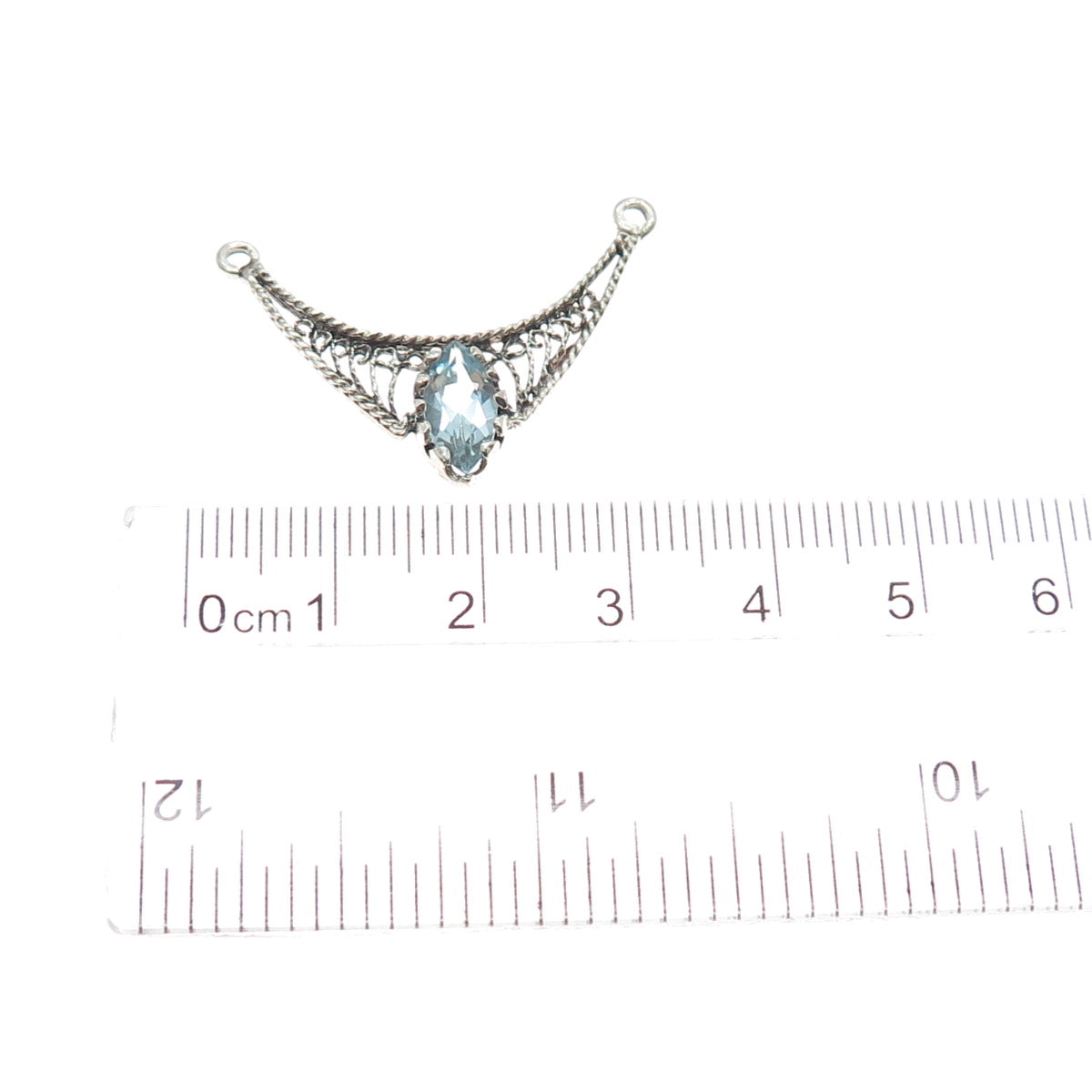 925 Sterling Silver Vintage Real Marquise-Cut Blue Topaz Centerpiece Pendant
