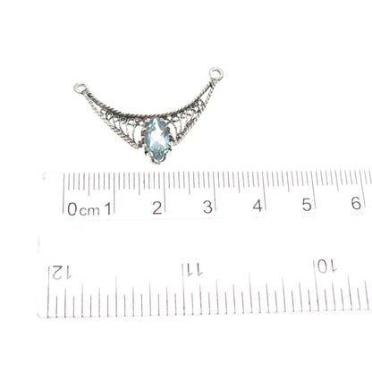 925 Sterling Silver Vintage Real Marquise-Cut Blue Topaz Centerpiece Pendant